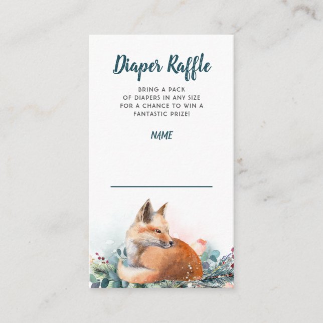 Räv Vinter Skog Bebis Shower Blöja Lotteri Tilläggskort (Framsida)
