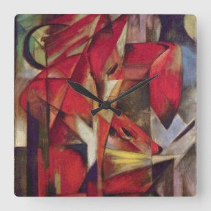 Rävar av Franz Marc, Vintage Abstrakt Kubism Konst Fyrkantig Klocka