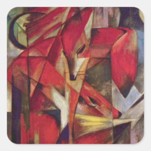Rävar av Franz Marc, Vintage Abstrakt Kubism Konst Fyrkantigt Klistermärke