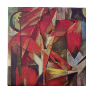 Rävar av Franz Marc, Vintage Abstrakt Kubism Konst Kakelplatta
