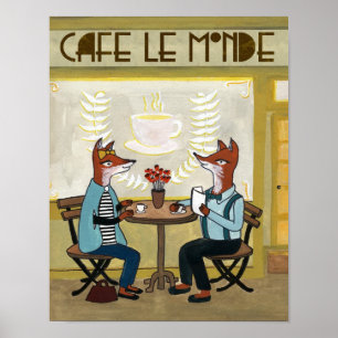 Rävar på cafen - två rävar på en Cafe Poster