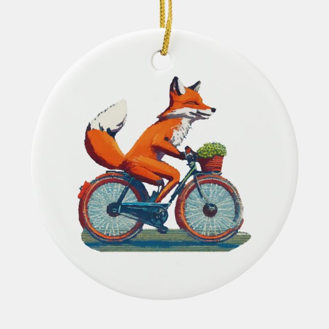 Rävcykel Julgransprydnad Keramik (Framsidan)