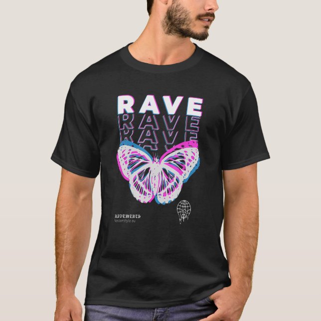 Rave Butterfly Techno Hardtechno Rave T Shirt (Framsida)