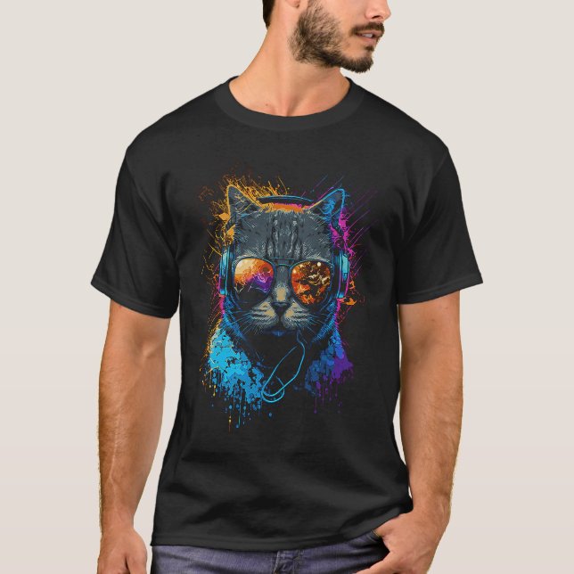Rave Cat Dj-hörlurar Kitten House Music Kattunge T Shirt (Framsida)