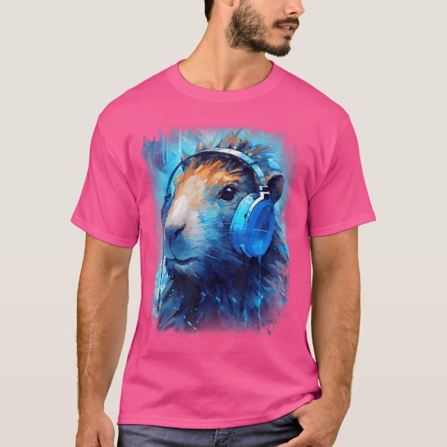 Rave Edm Capybara Headphone T Shirt (Framsida)