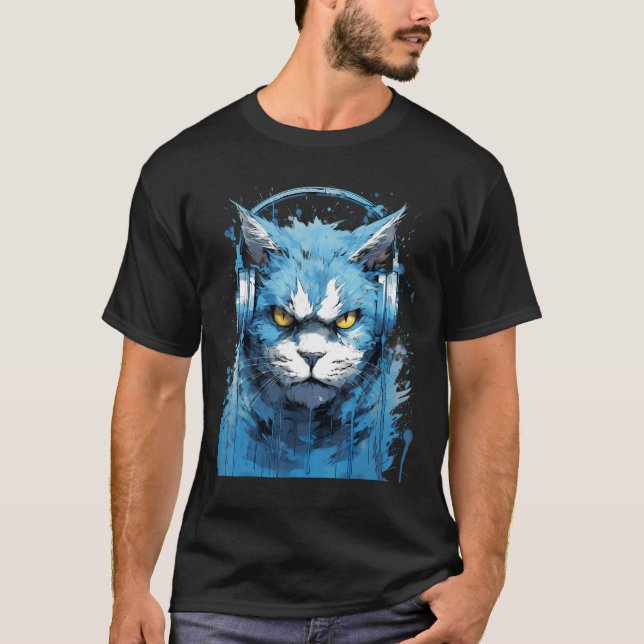 Rave EDM Ilsken Katt Hörlurar T Shirt (Framsida)