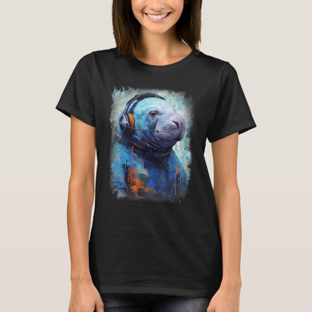 Rave EDM Manatee Headphone T Shirt (Framsida)