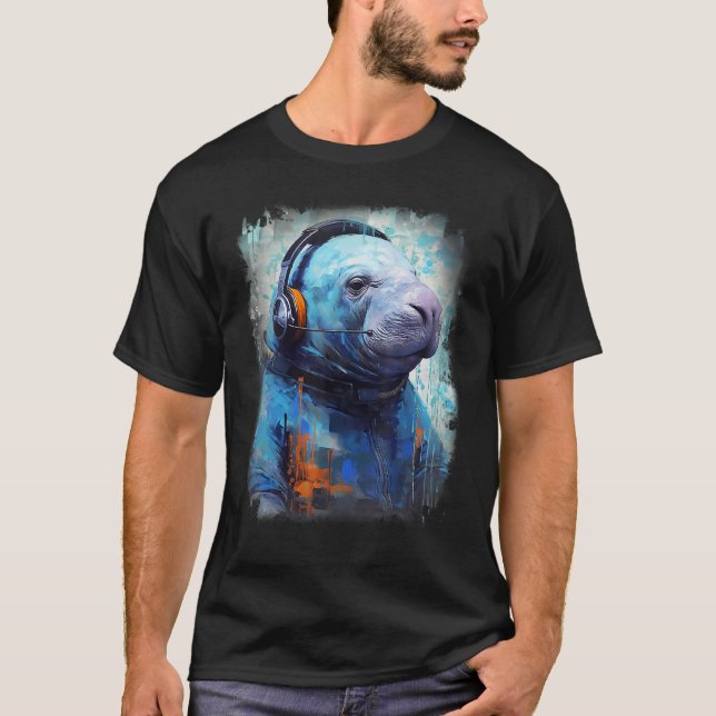 Rave EDM Manatee Headphone T Shirt (Framsida)