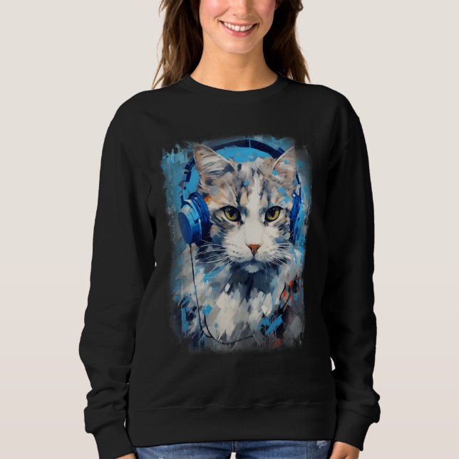 Rave EDM Ragamuffin Katt Hörlurar T Shirt (Framsida)