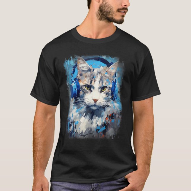Rave EDM Ragamuffin Katt Hörlurar T Shirt (Framsida)