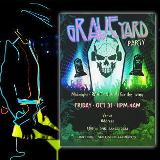 Rave-fest i GRAVKYRKOGÅRD Neon Dödskalle Halloween Inbjudningar