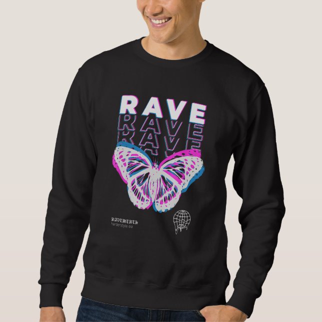 Rave Fjäril Techno Hardtechno Raving Lång Ärmad Tröja (Framsida)