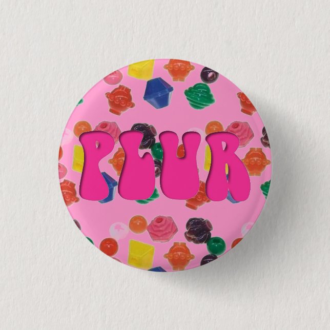 Rave Kandi Rosa PLUR Pin Knapp (Framsida)