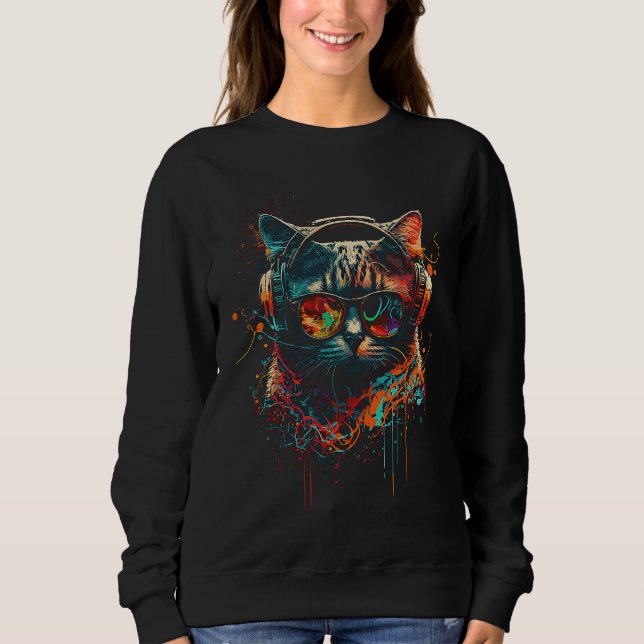 Rave Katt Dj EDM Katt Tech House Musik Kitty T Shirt (Framsida)