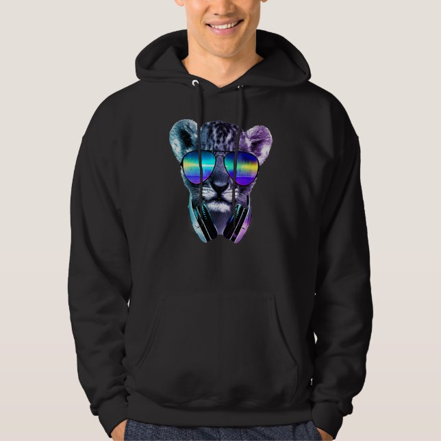 Rave Lejon Unge Edm Dj Tech House Underground Cybe Hoodie (Framsida)