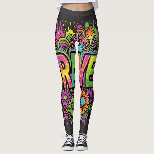 RAVE Neonblommor Leggings (Framsida)