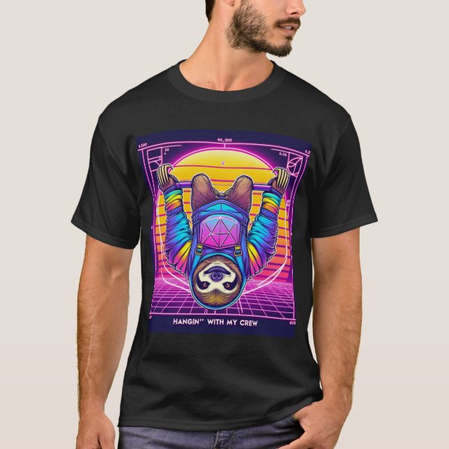 Rave Sloth - Synthwave T Shirt (Framsida)