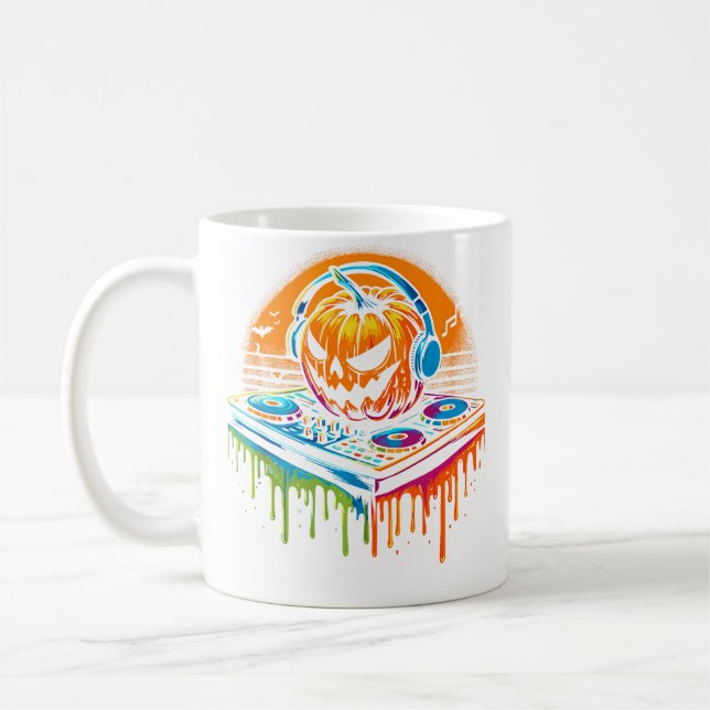 Rave Techno Halloween-pumpa Edm-festival Rolig Kaffemugg (Vänster)