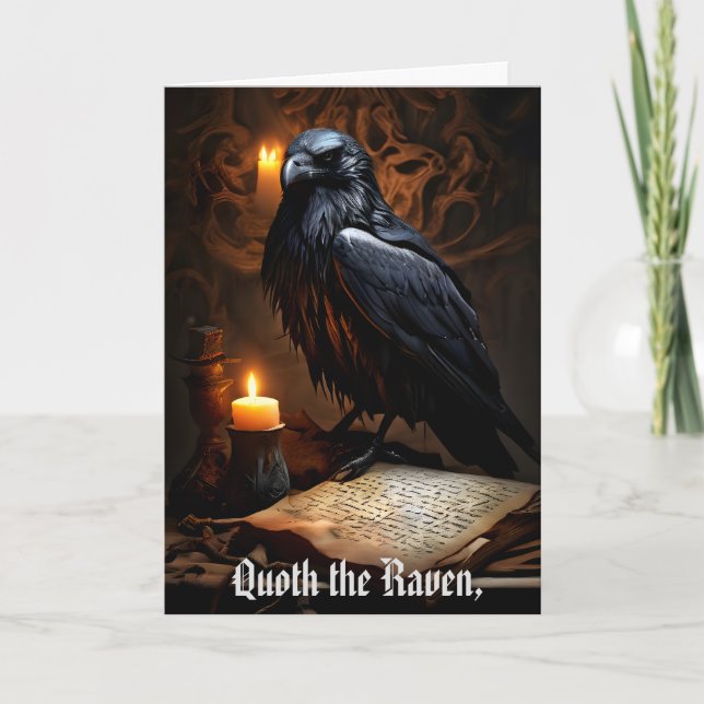 Raven & Ancient Parchment Gothic Humous Birthday Kort (Framsida)