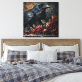 Raven and Red Roses Gothic Art Canvastryck