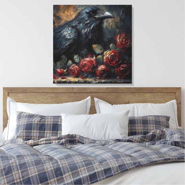 Raven and Red Roses Gothic Art Canvastryck (Insitu (sovrum))