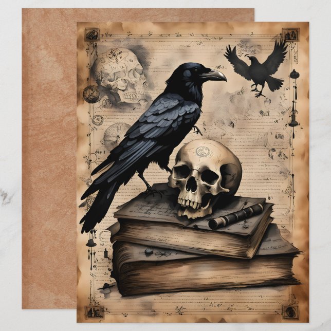 Raven and Skull Magic Scrapbook Paper (Fram/baksida)