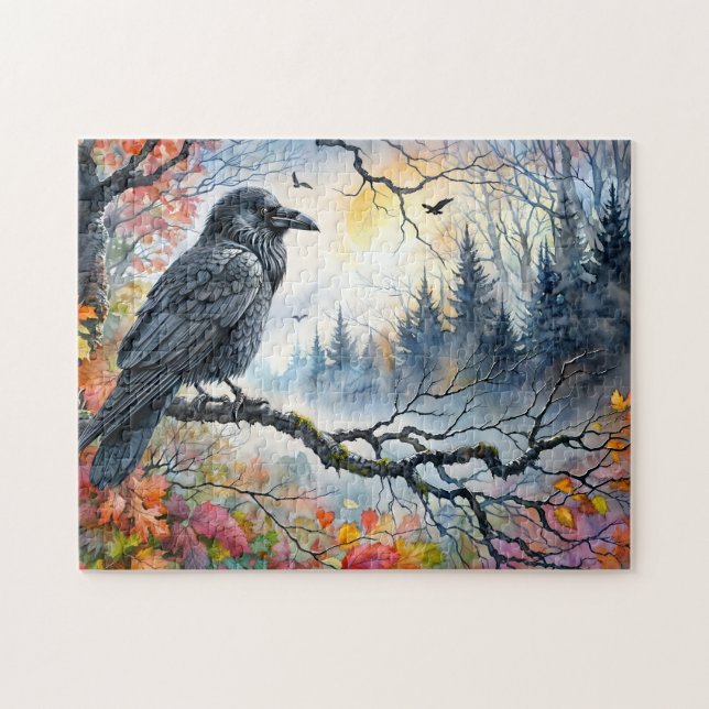 Raven Autumn Watercolor Art Art Pussel (Horisontell)