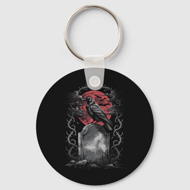 Raven Bird Gothic Raven Art Cemetery Fantasy Nyckelring (Framsida)