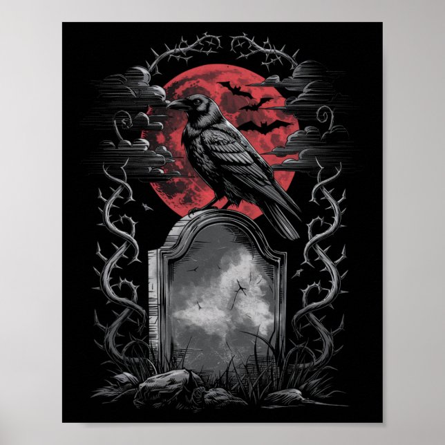 Raven Bird Gothic Raven Art Cemetery Fantasy Poster (Framsidan)