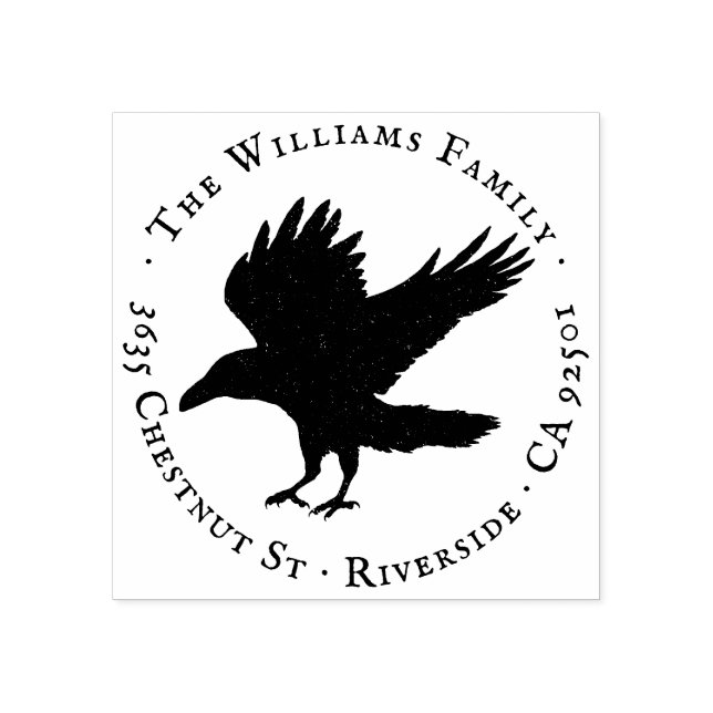 Raven Bird Grunge Self Inking Returadress Stämpel (Tryck)