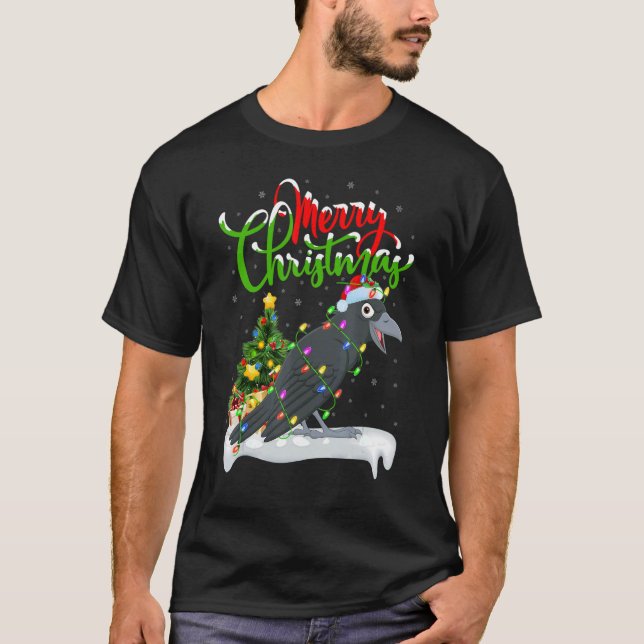 Raven Bird Julafton Dekoration Santa Raven Christm T Shirt (Framsida)