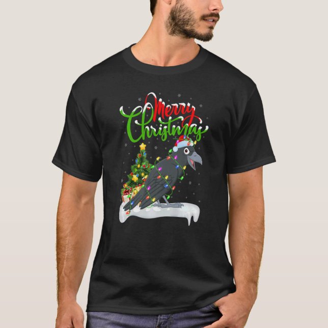 Raven Bird Julafton Dekorationer Santa Raven jul T Shirt (Framsida)