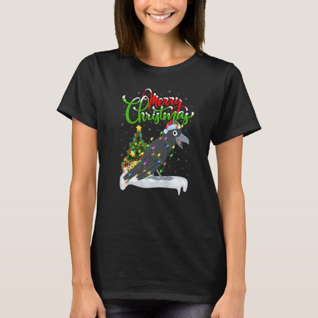 Raven Bird Julafton Dekorationer Santa Raven jul T Shirt (Framsida)
