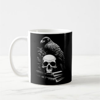 Raven Bird Skull och Bokar Witchy Occult Academia Kaffemugg