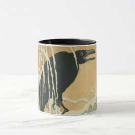 Raven Black bird träd gren vintage illustration Mugg