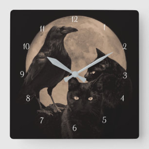 Raven Black Cat Magic Fyrkantig Klocka