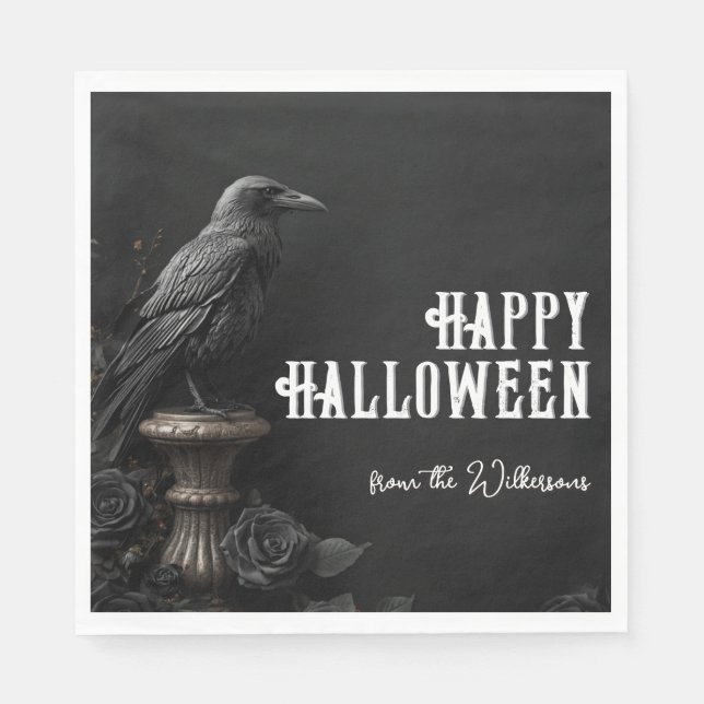 Raven & Black Rose gotisk Halloween anpassat namn Pappersservett (Framsidan)