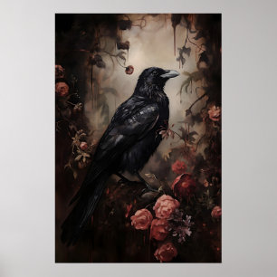 Raven Blommig Skogsutskrift, Mörk Akademi, Gotisk Poster