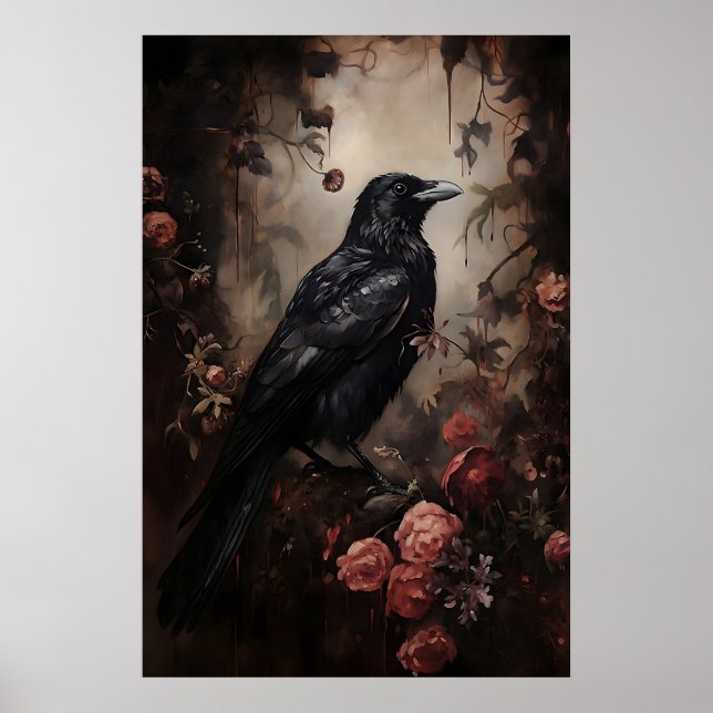 Raven Blommig Skogsutskrift, Mörk Akademi, Gotisk Poster (Framsidan)
