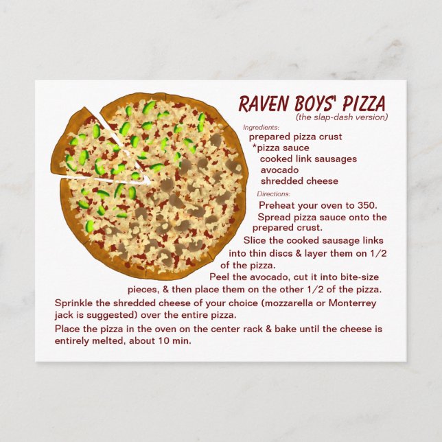Raven Boys' Pizza Recipe-vykort Vykort (Framsida)