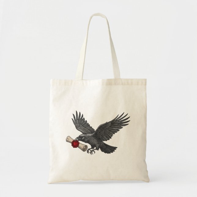 Raven Carrying Love Letter Gothic Messenger Bird Tygkasse (Framsidan)