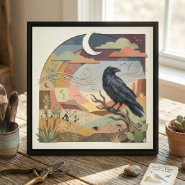 Raven Celestial Desert Art – Boho Natur Canvastryck