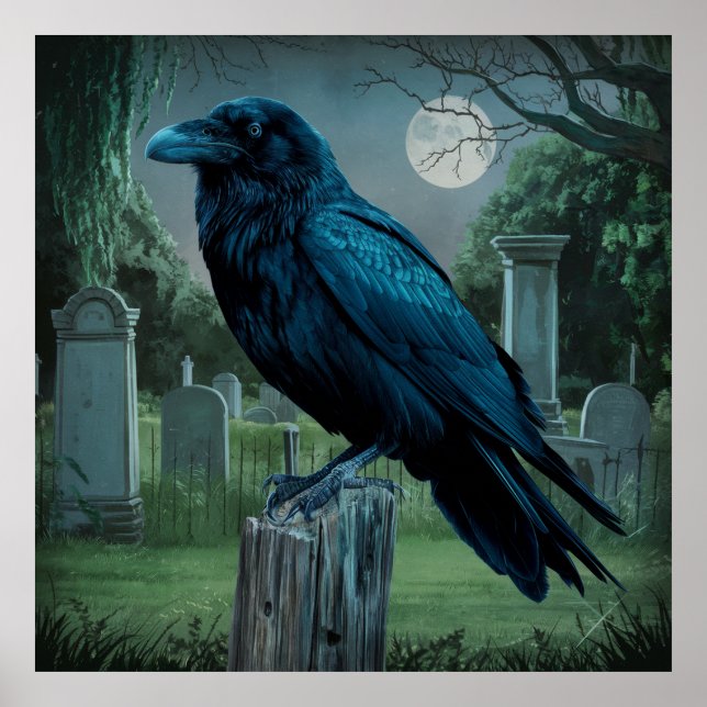 Raven cementary ghotic creepy fullt måne poster (Framsidan)
