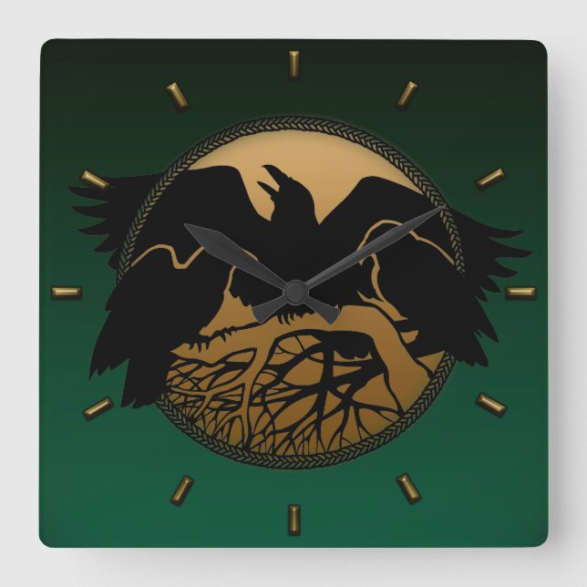 Raven Clock Native Raven Art Wall Clock Bird Gift Fyrkantig Klocka (Framsida)