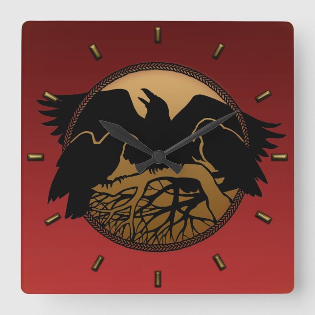 Raven Clock Native Raven Art Wall Clock Bird Gift Fyrkantig Klocka (Framsida)