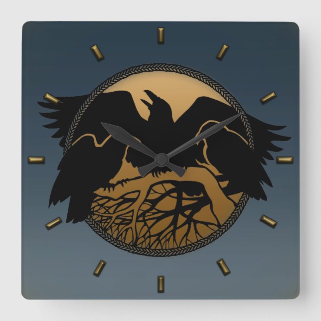 Raven Clock Native Raven Art Wall Clock Bird Gift Fyrkantig Klocka (Framsida)
