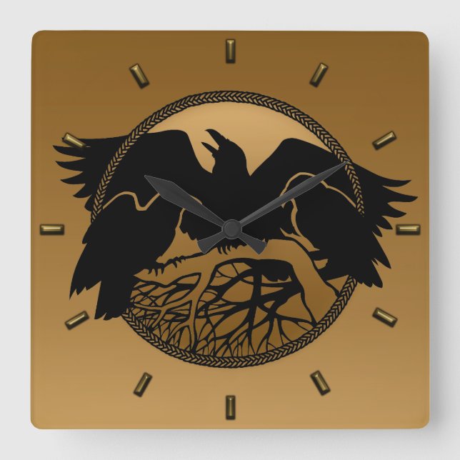 Raven Clock Native Raven Art Wall Clock Bird Gift Fyrkantig Klocka (Framsida)