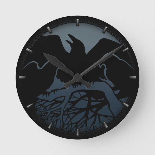 Raven Clock Native Raven Art Wall Clock Bird Gift Rund Klocka (Framsida)