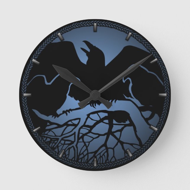 Raven Clock Native Raven Art Wall Clofts & Gifts Rund Klocka (Framsida)