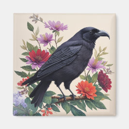 Raven Colorful Blommigt Art Magnet